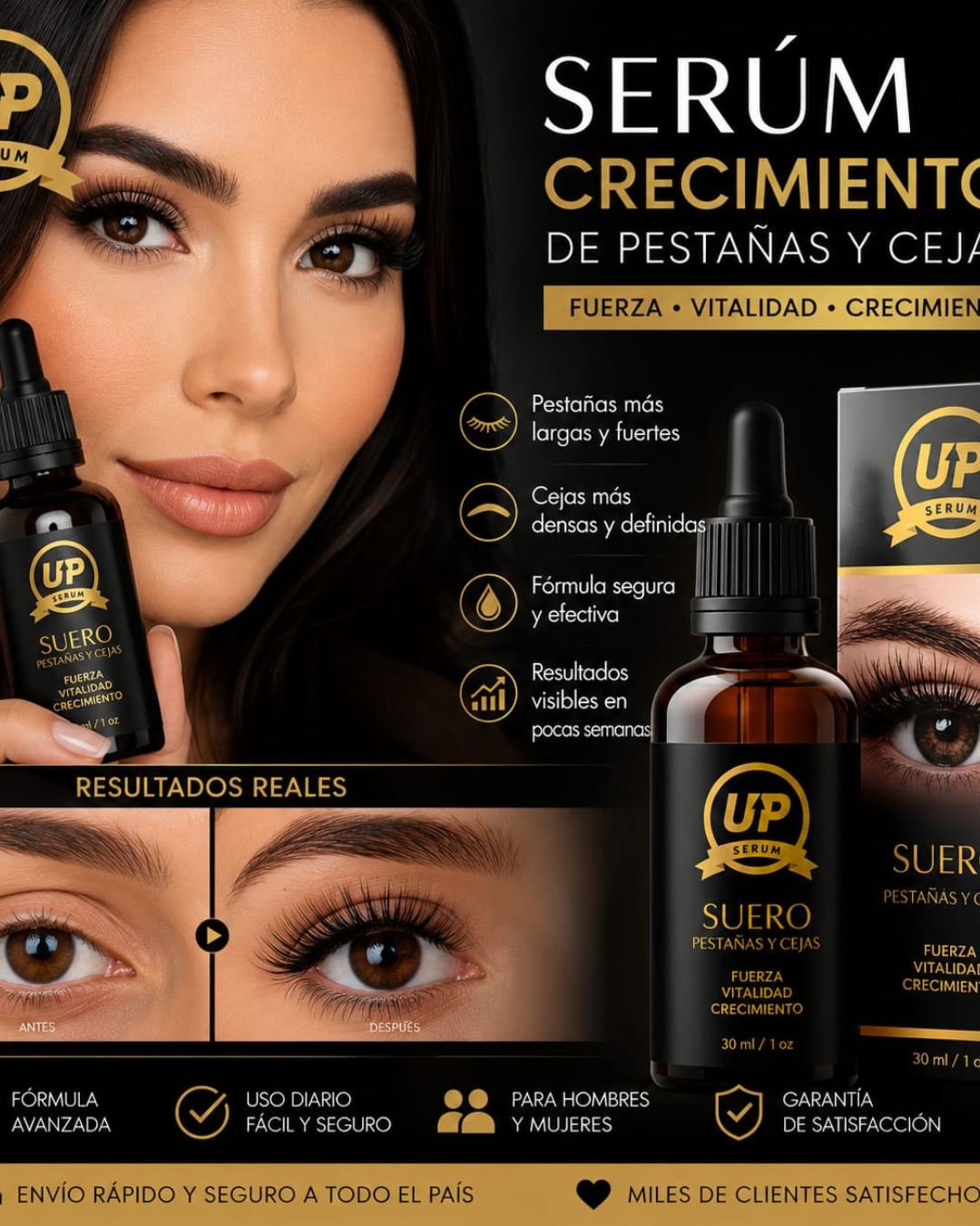Serum UP pestañas y Cejas Más Largas y Fuertes ✨ Obtén un milagro natural sin extensiones costosas